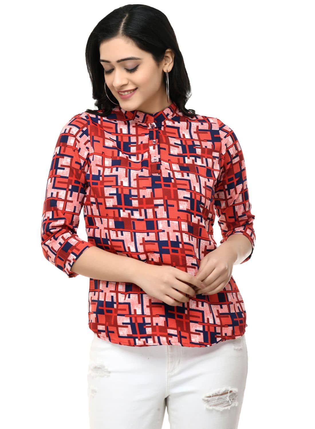 SAAKAA Women's Crepe Regular Top ( Red )