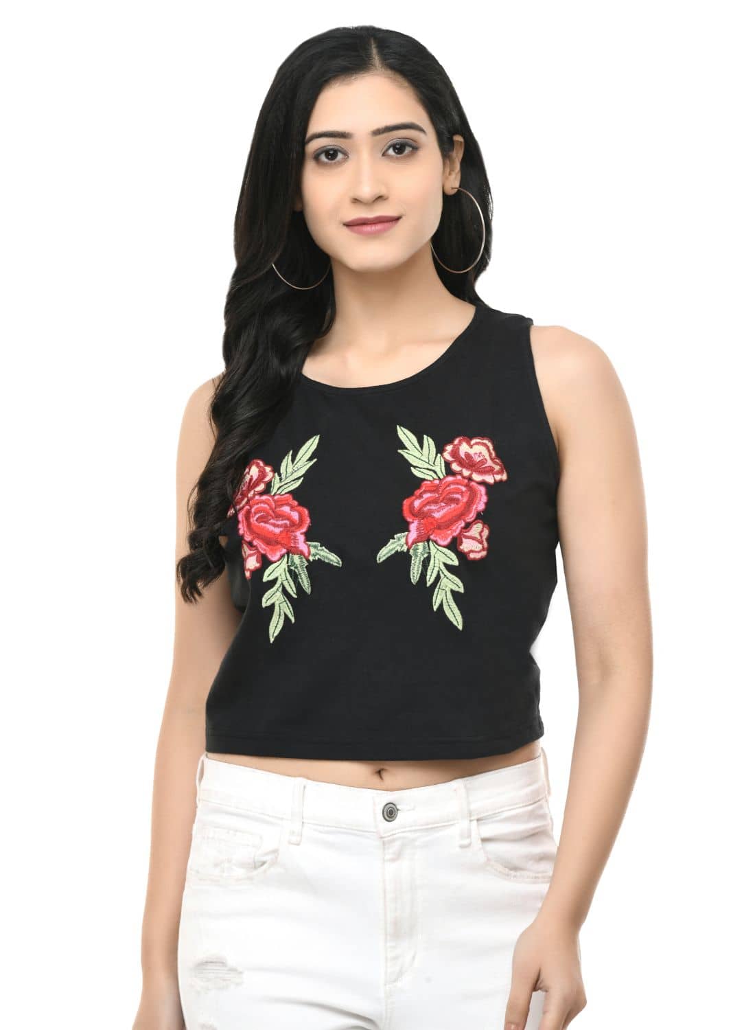 SAAKAA Women's Viscose Crop Top ( Black )