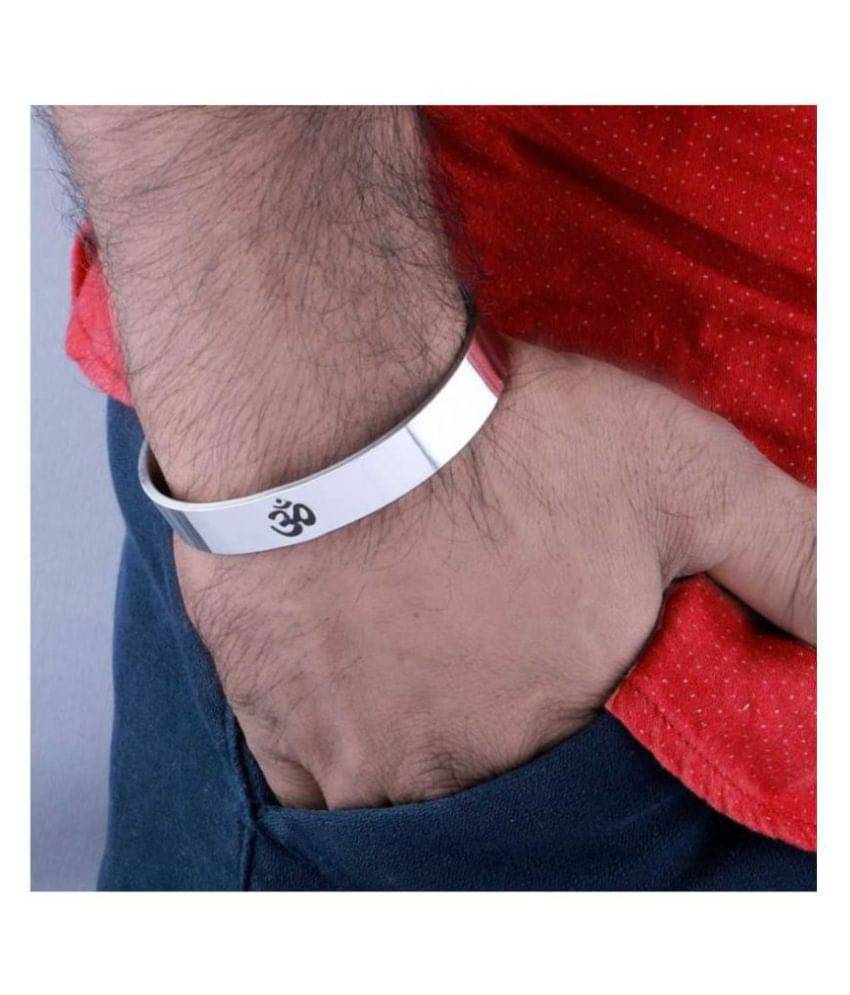     			SILVER SHINE Gold Plated Stylish Bracelet Adjustable OM Design Kada for Men