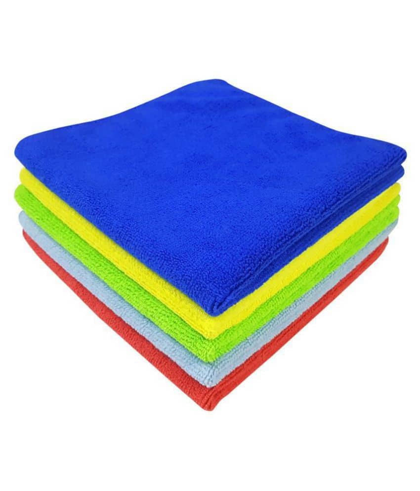 SOFTSPUN Microfiber Cloth - 5 pcs - 40x40 cms - 340 GSM Multi-Color - Thick Lint & Streak-Free Multipurpose Cloths - Automotive Microfibre Towels for Car Bike Cleaning Polishing Washing & Detailing