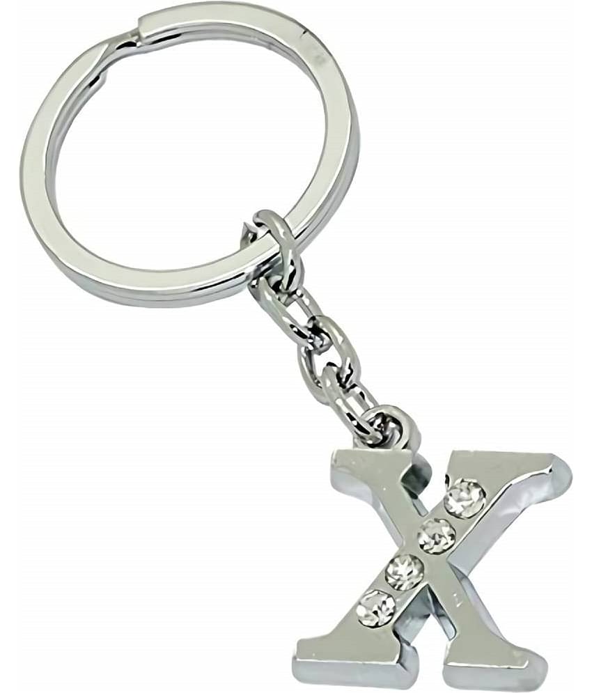 Alphabet X Chrome Metal Finish Keyring Key Chain (Silver)