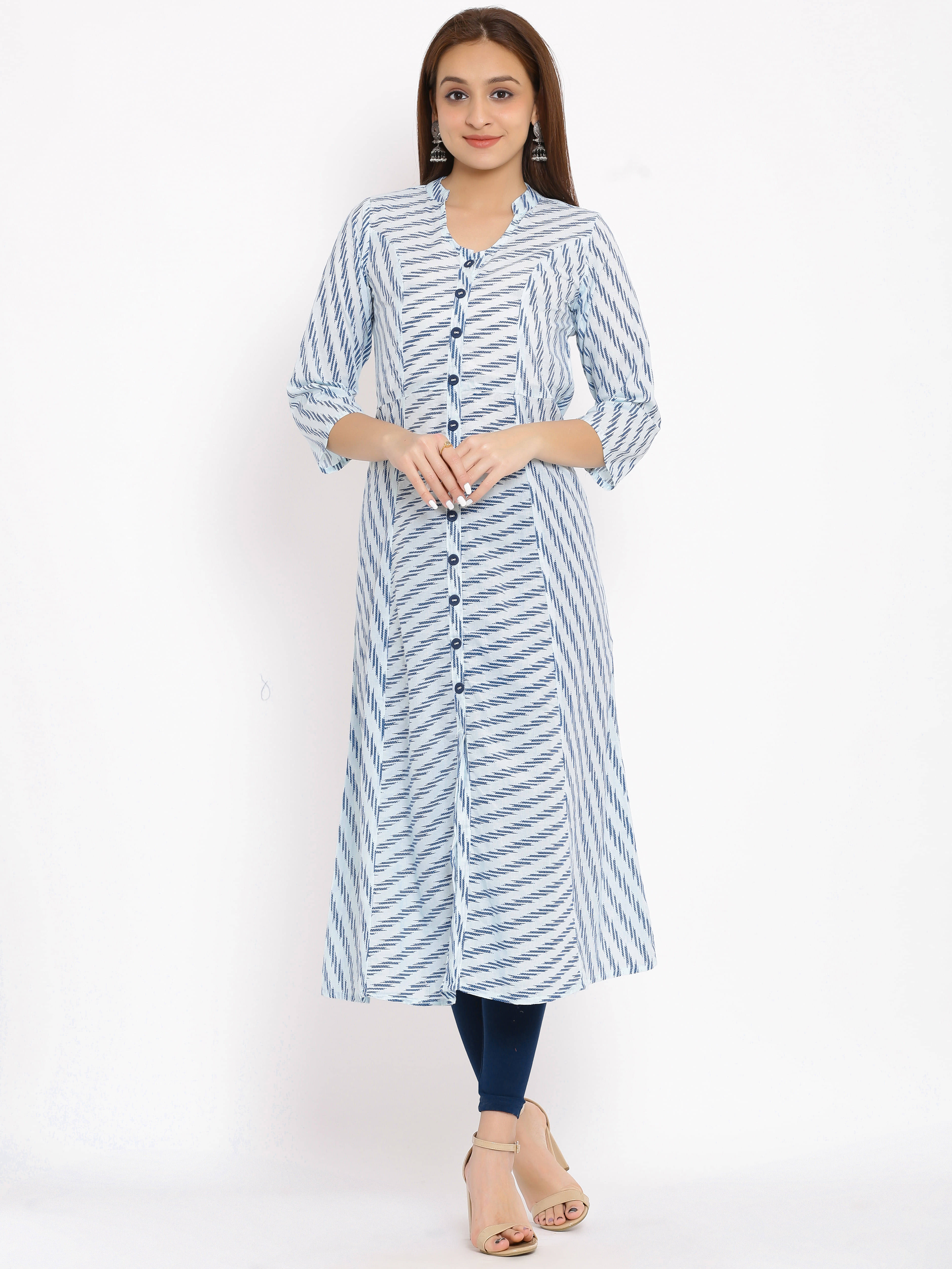 FabbibaPrints - Blue Cotton Blend Women's Front Slit Kurti ( Pack of 1 )     			FabbibaPrints - Blue Cotton Blend Women's Front Slit Kurti ( Pack of 1 )