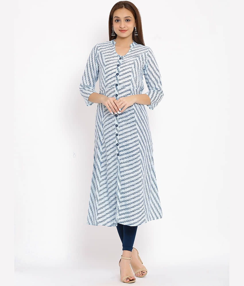 FabbibaPrints - Blue Cotton Blend Women's Front Slit Kurti ( Pack of 1 ) - Kurtis, Tunics | Buy online on ZillyBuy
