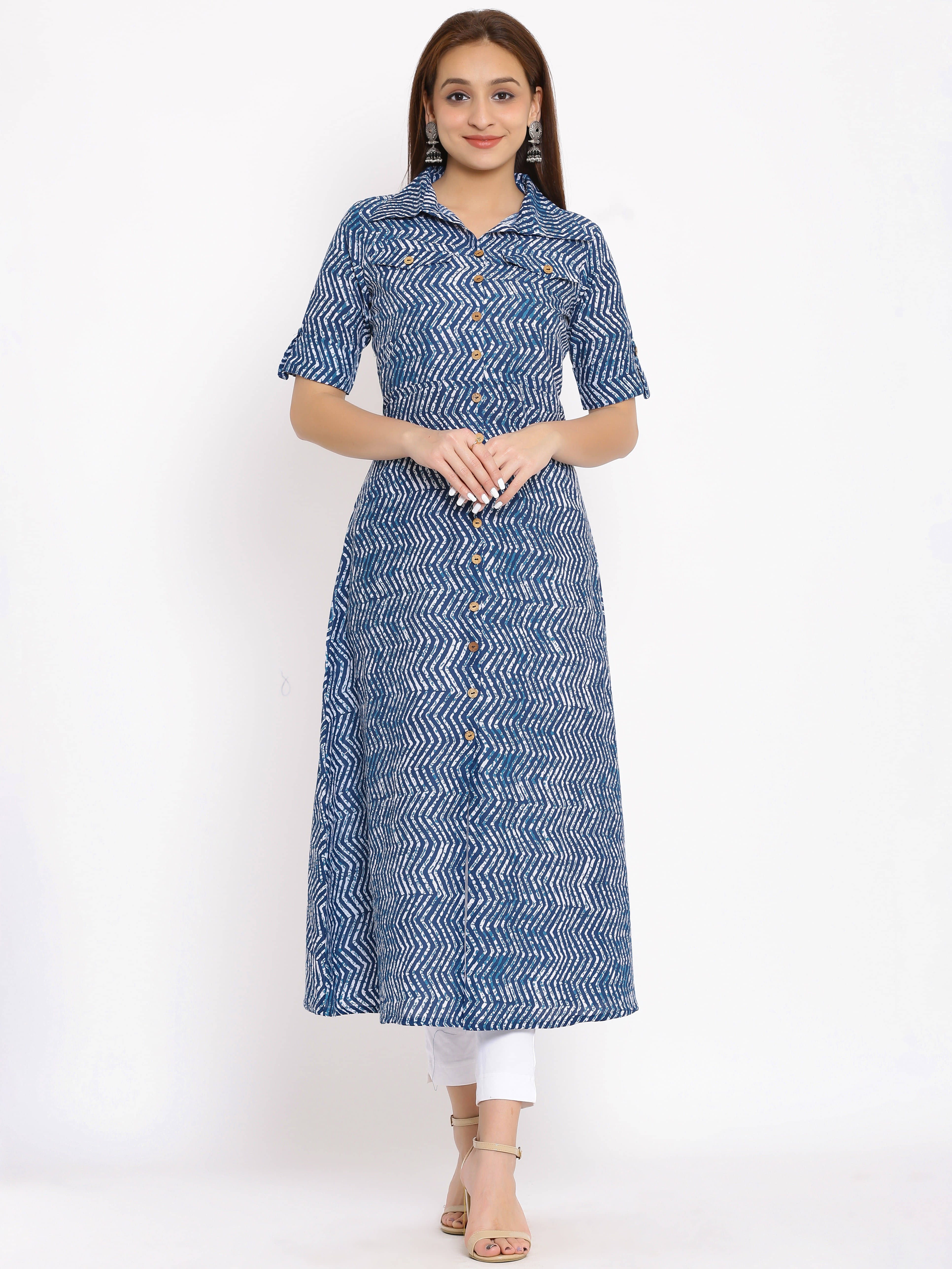 FabbibaPrints - Blue Cotton Blend Women's Flared Kurti ( Pack of 1 ) - Kurtis, Tunics | Buy online on ZillyBuy