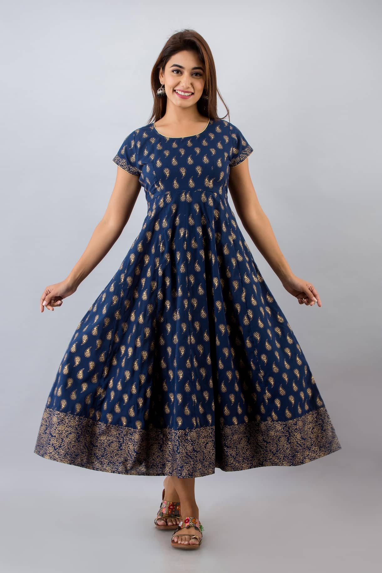 FabbibaPrints - Blue Cotton Women's Flared Kurti ( Pack of 1 ) - Kurtis, Tunics | Buy online on ZillyBuy