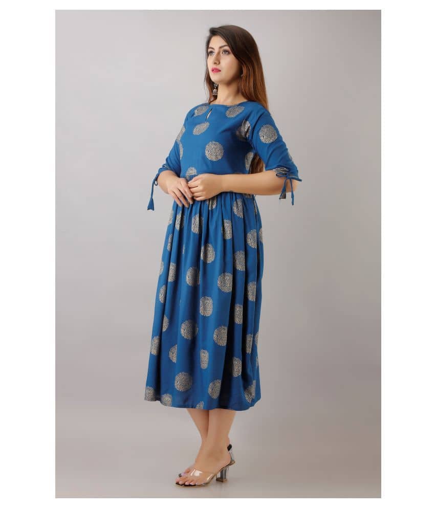 FabbibaPrints - Blue Rayon Women's Flared Kurti ( Pack of 1 ) - Kurtis, Tunics | Buy online on ZillyBuy