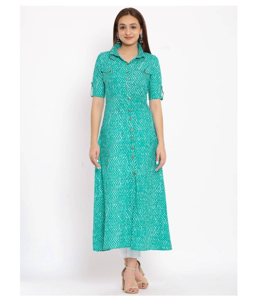 FabbibaPrints - Green Cotton Women's Flared Kurti ( ) FabbibaPrints - Green Cotton Women's Flared Kurti ( )