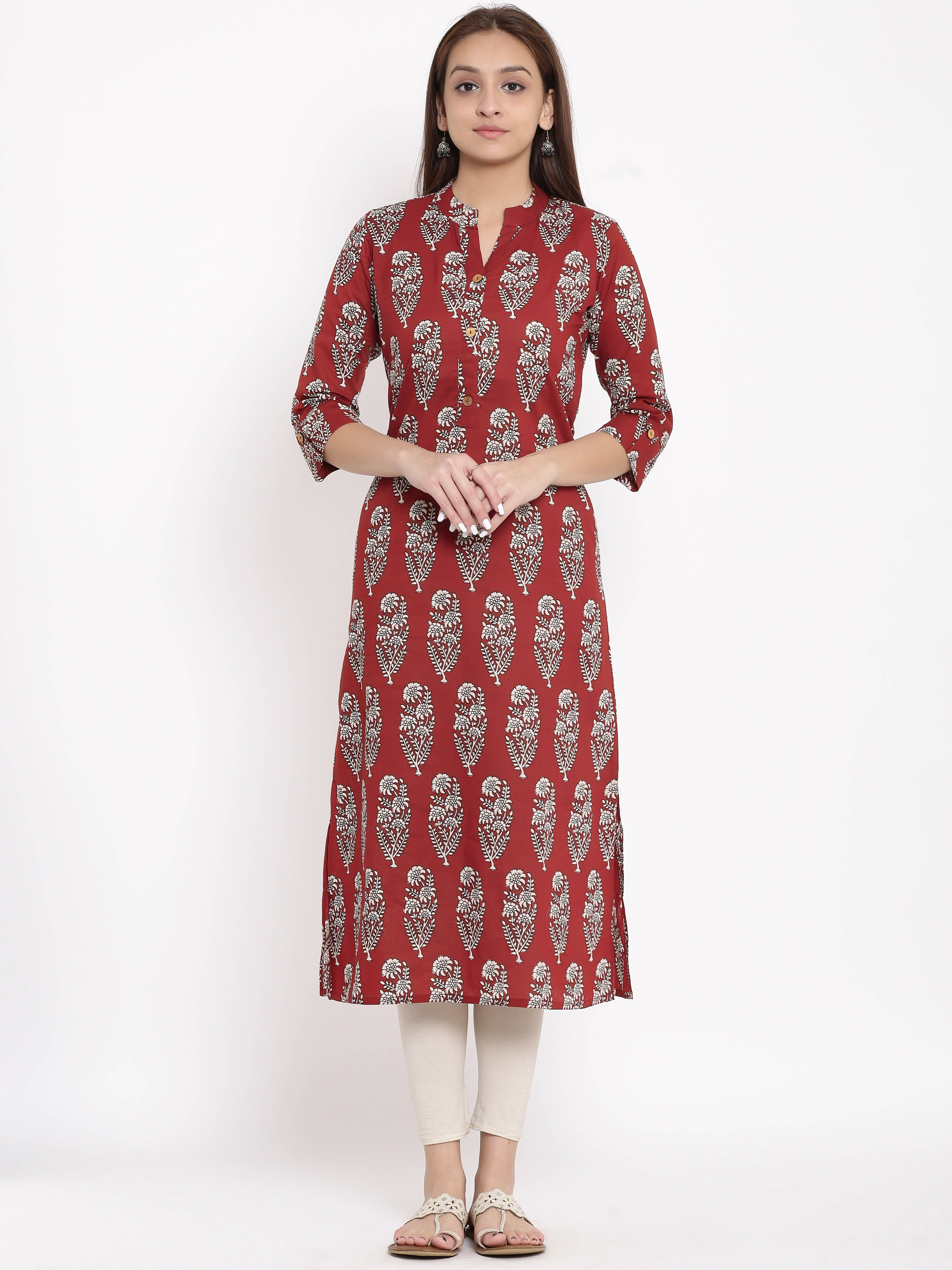 FabbibaPrints Maroon Cotton Straight Kurti - Kurtis, Tunics | Buy online on ZillyBuy