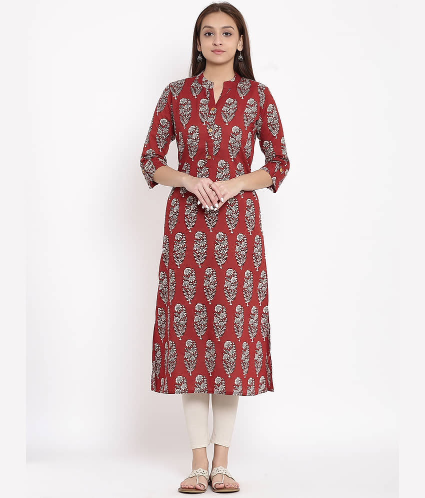 FabbibaPrints Maroon Cotton Straight Kurti - Kurtis, Tunics | Buy online on ZillyBuy