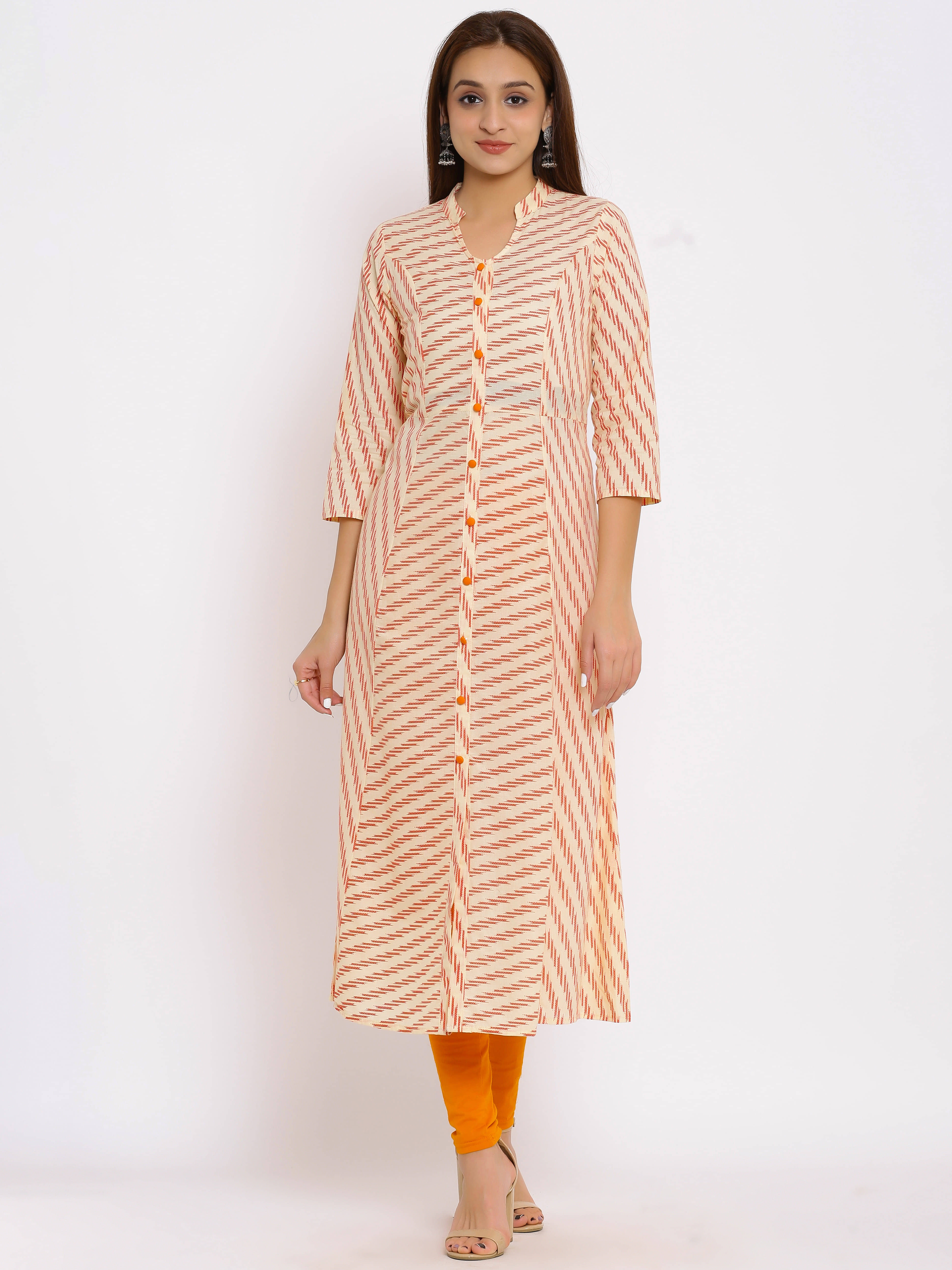 FabbibaPrints - Orange Cotton Blend Women's Front Slit Kurti ( Pack of 1 ) - Kurtis, Tunics | Buy online on ZillyBuy