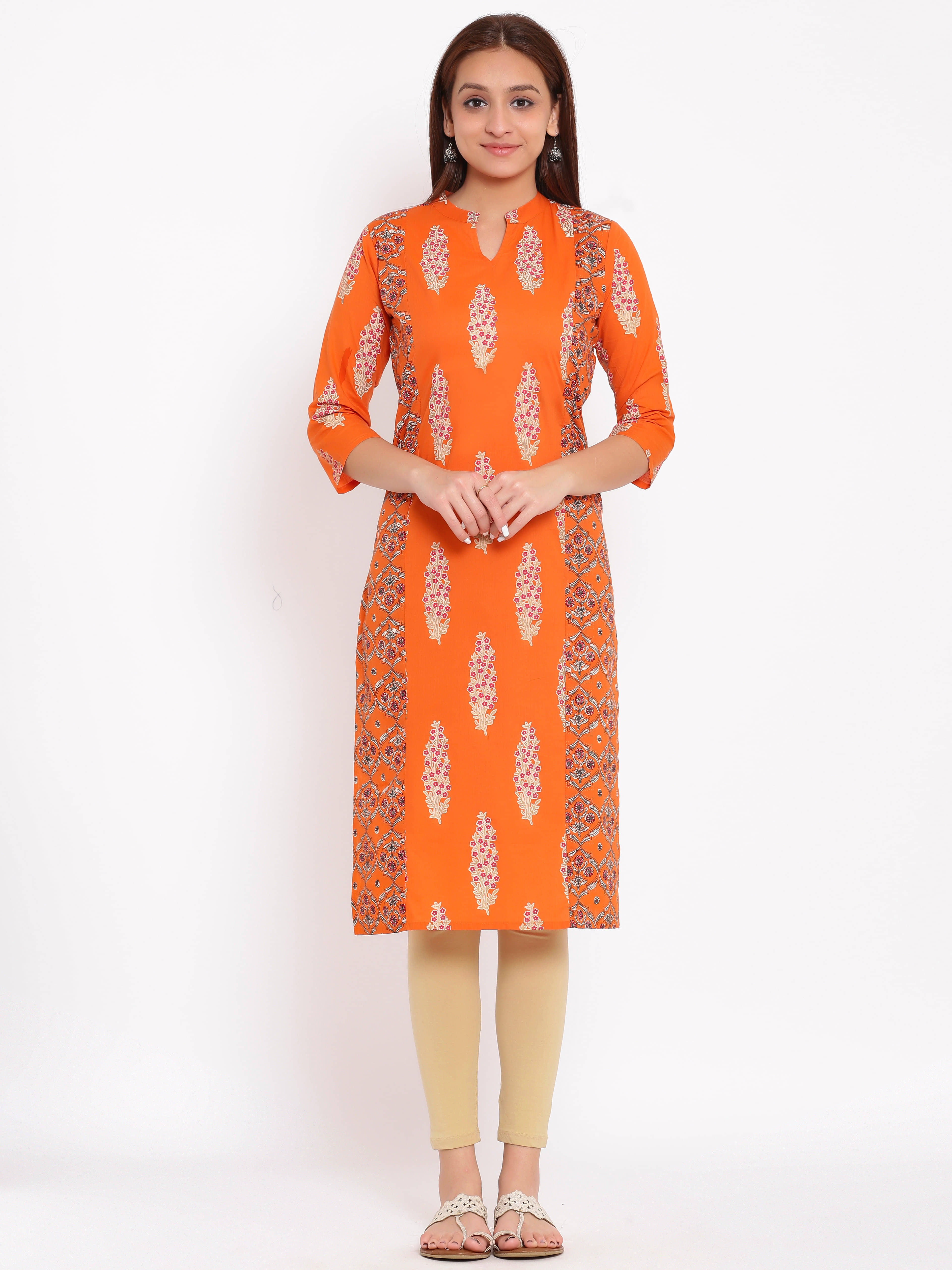 FabbibaPrints - Orange Cotton Women's Straight Kurti - Kurtis, Tunics | Buy online on ZillyBuy