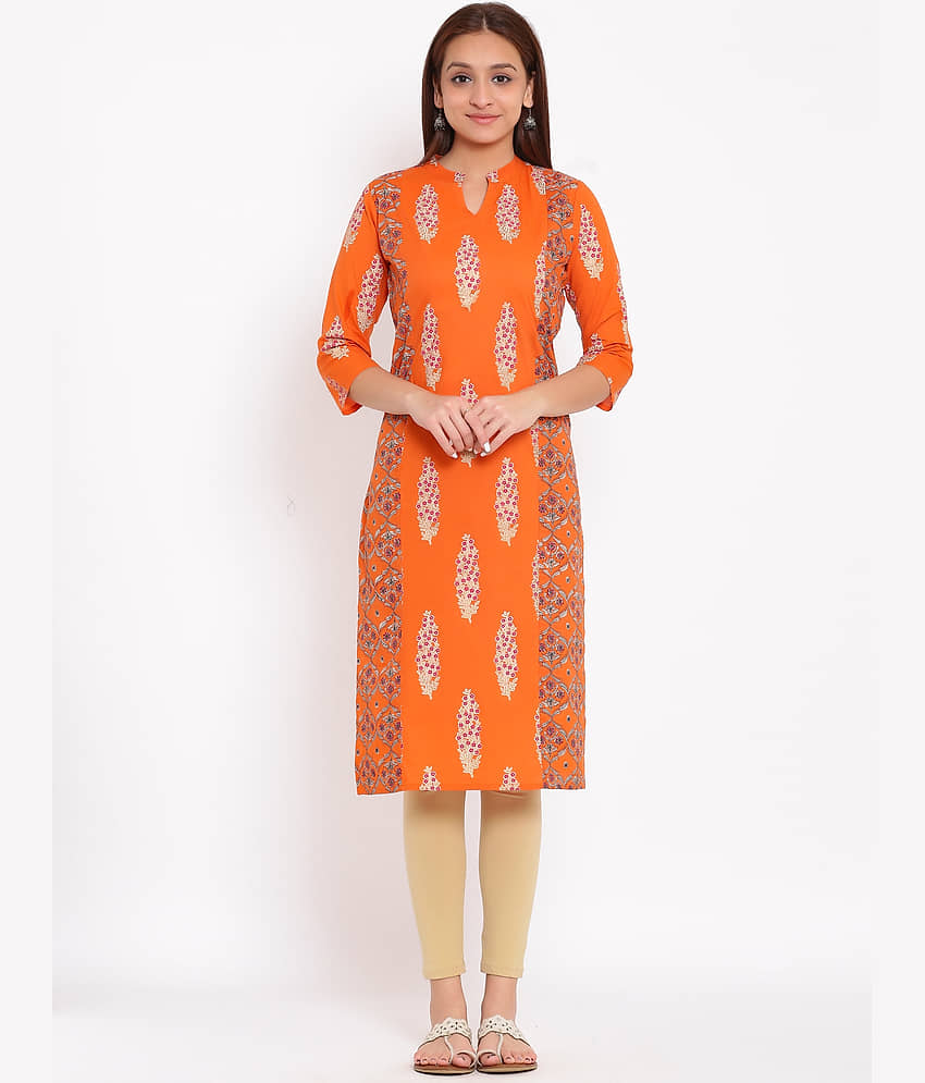 FabbibaPrints - Orange Cotton Women's Straight Kurti - Kurtis, Tunics | Buy online on ZillyBuy