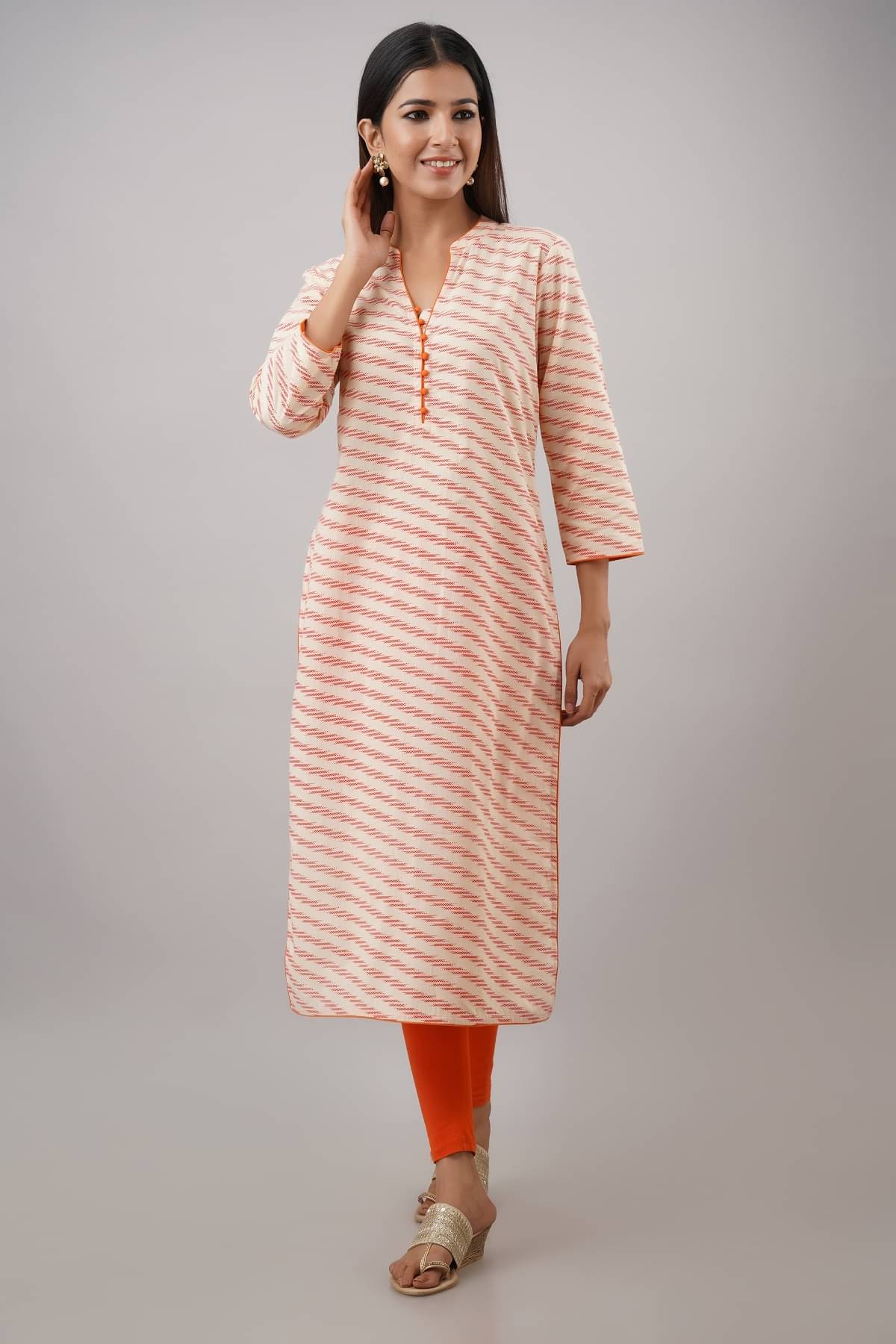 FabbibaPrints - Orange Cotton Women's Straight Kurti FabbibaPrints - Orange Cotton Women's Straight Kurti