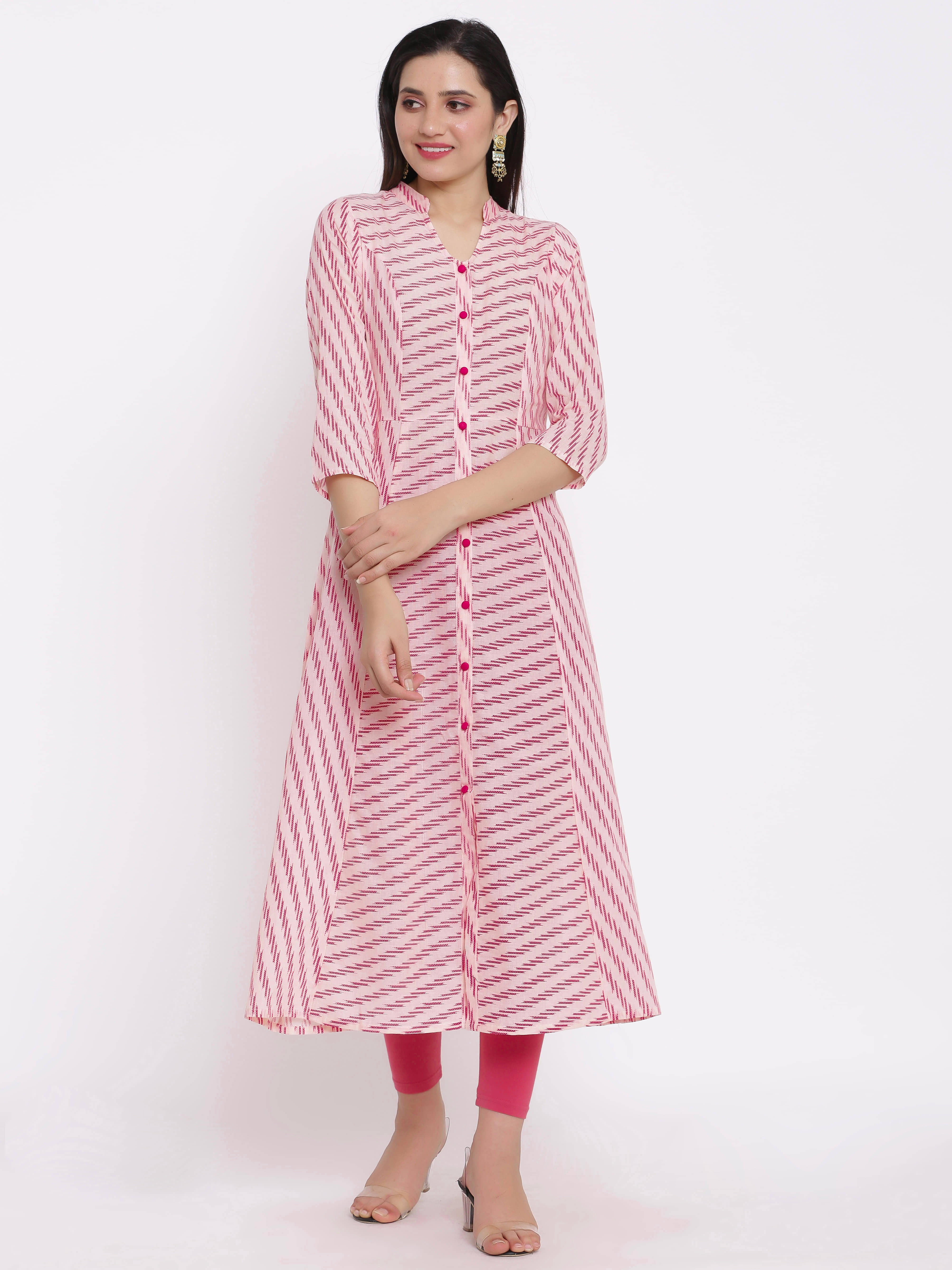FabbibaPrints - Pink Cotton Blend Women's Flared Kurti ( Pack of 1 ) - Kurtis, Tunics | Buy online on ZillyBuy