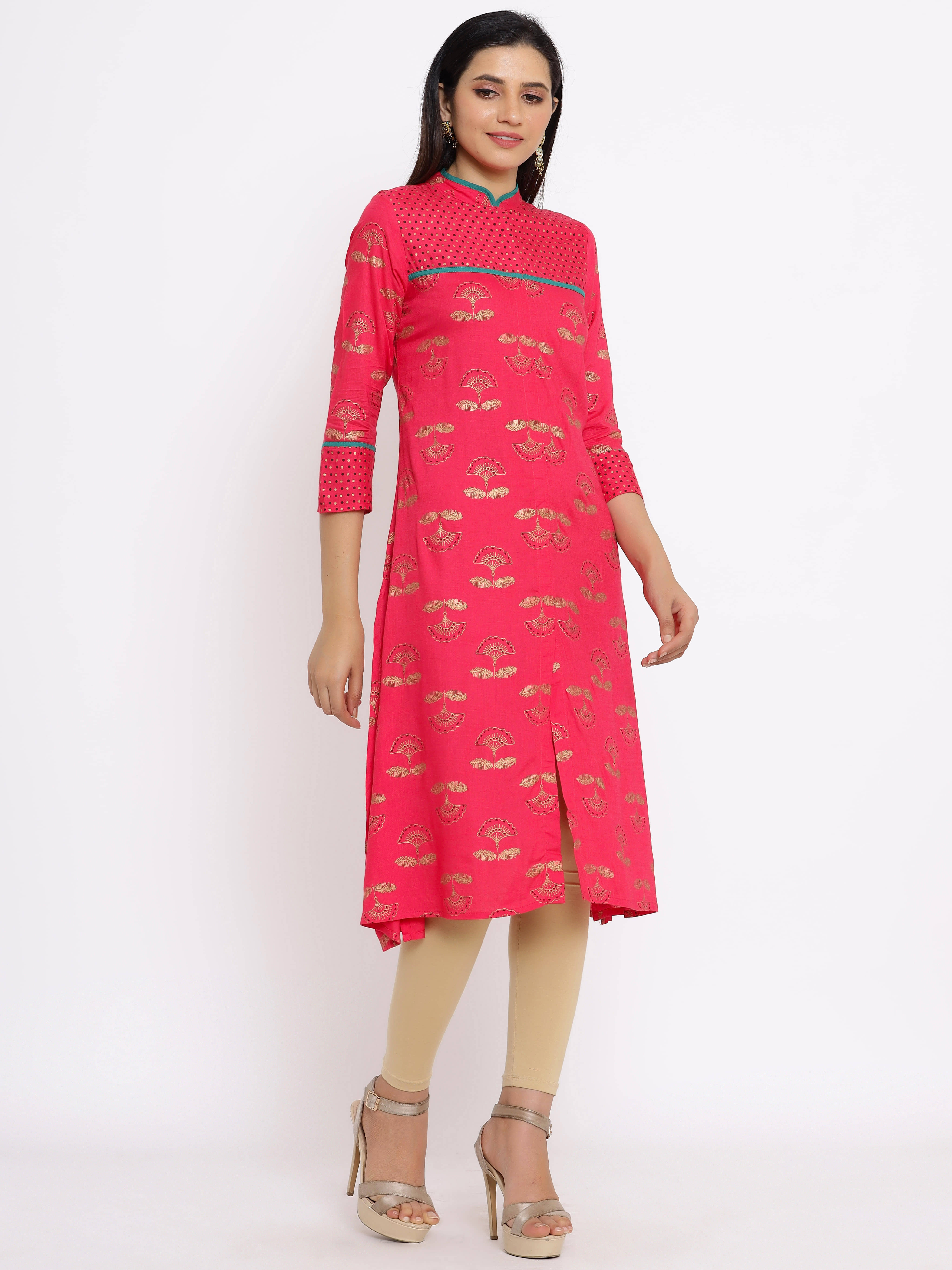 FabbibaPrints - Red Rayon Women's Front Slit Kurti - Kurtis, Tunics | Buy online on ZillyBuy