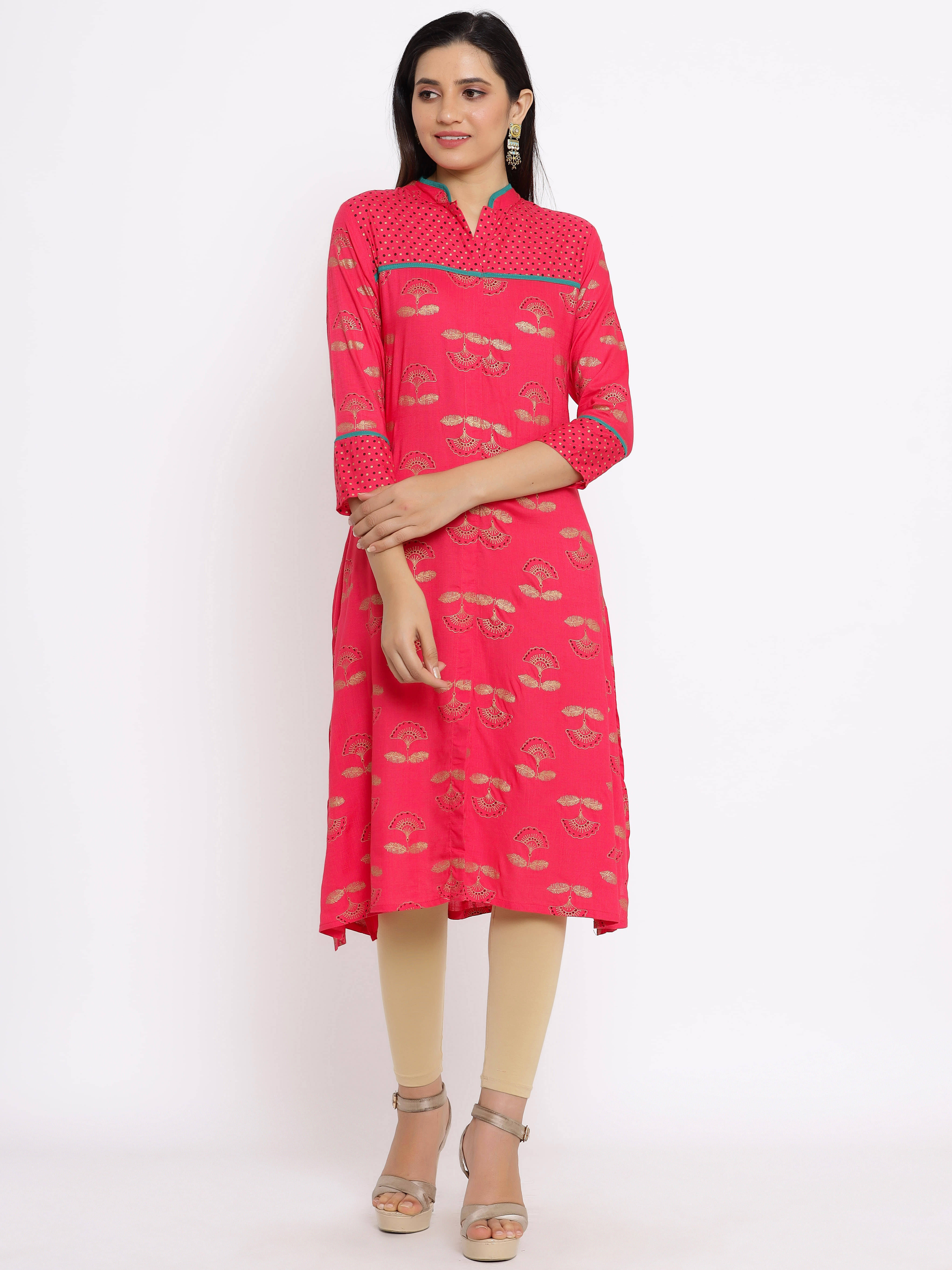     			FabbibaPrints - Red Rayon Women's Front Slit Kurti