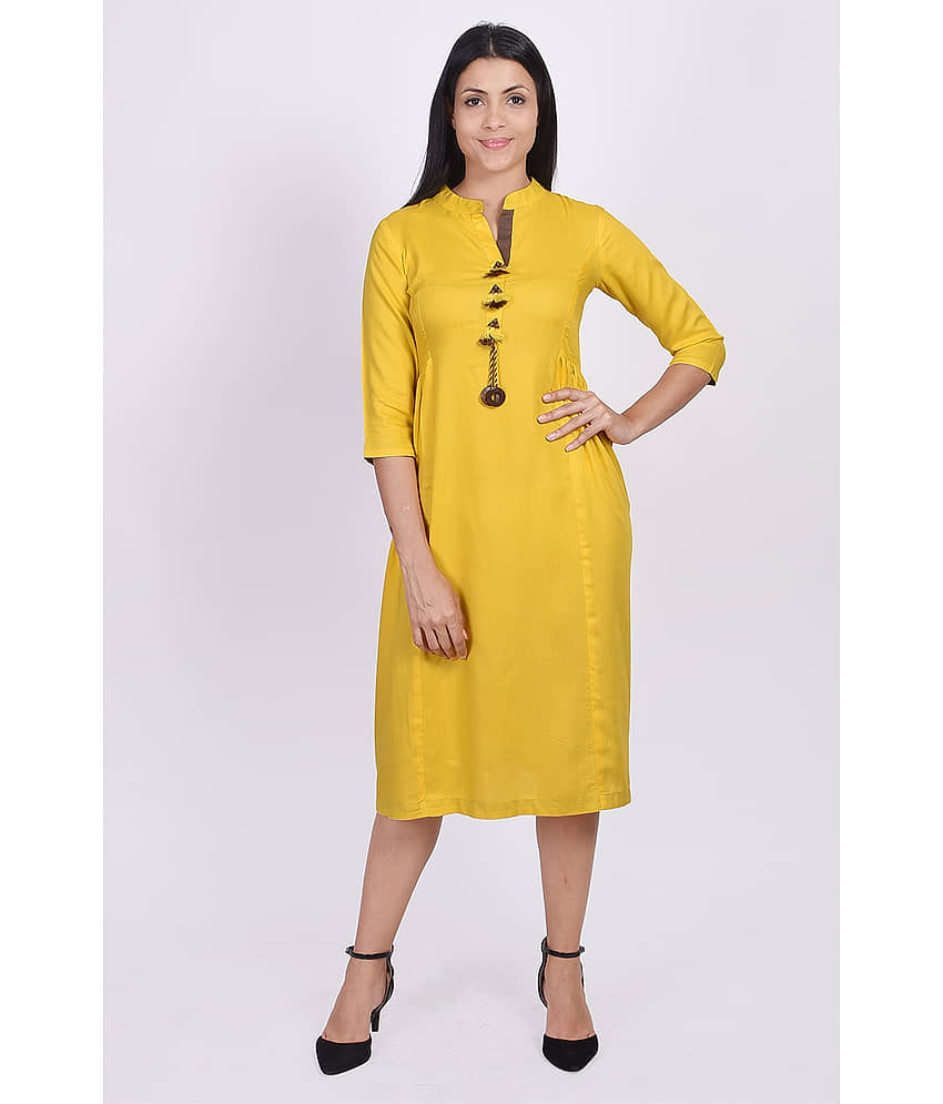 FabbibaPrints - Yellow Rayon Women's Straight Kurti - Kurtis, Tunics | Buy online on ZillyBuy