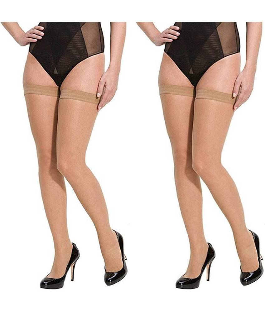 HF LUMEN Combo of 2 Stockings for Girl's and Women's Full Legs Stocking's in Skin and Black Color Thigh-Highs Stockings - Pack of 2 Pair
