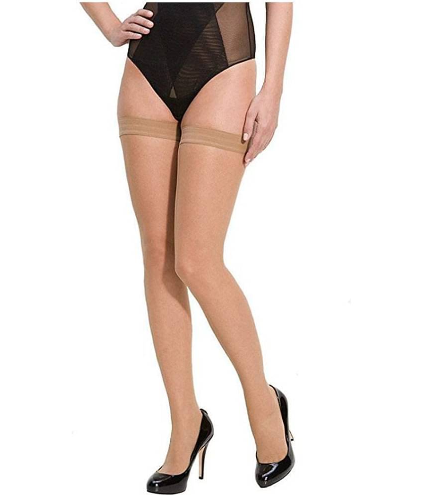 HF LUMEN Combo of 2 Stockings for Girl's and Women's Full Legs Stocking's in Skin and Black Color Thigh-Highs Stockings - Pack of 2 Pair