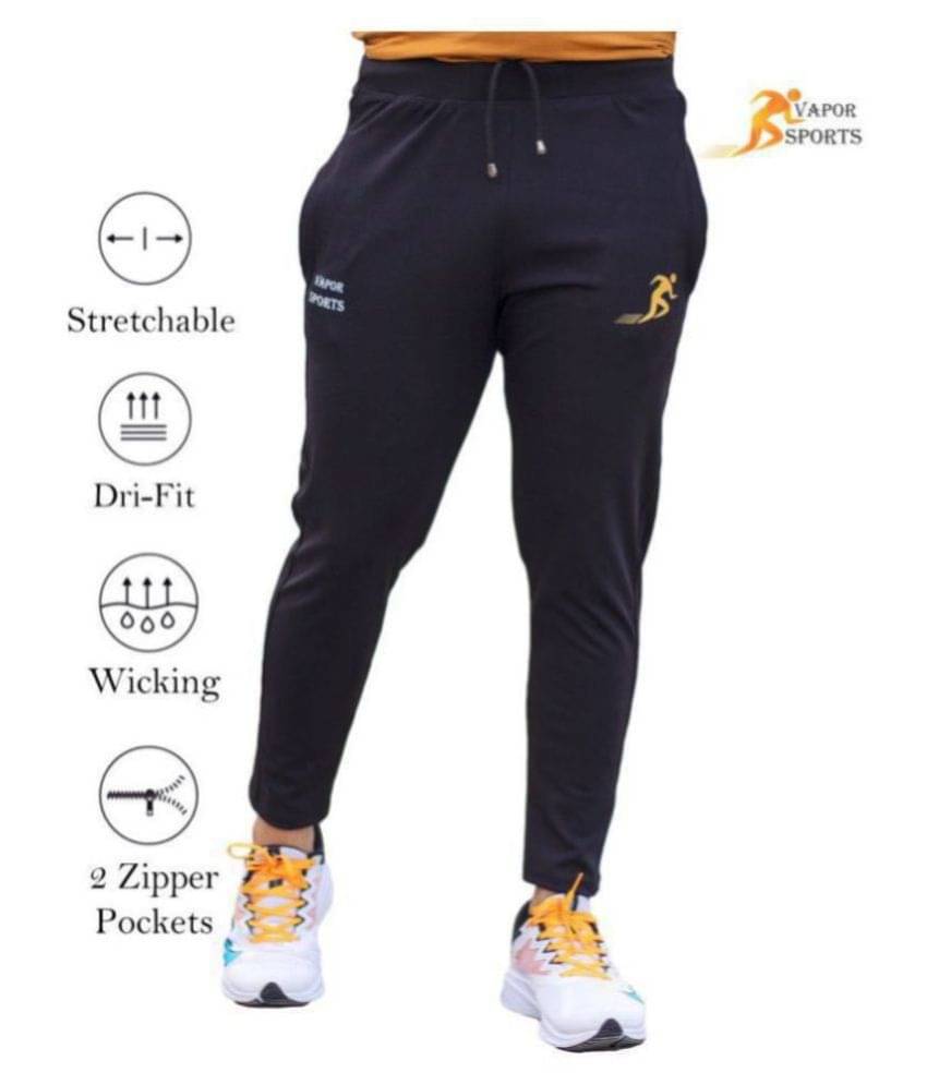     			VAPOR SPORTS Black Polyester Lycra Trackpants