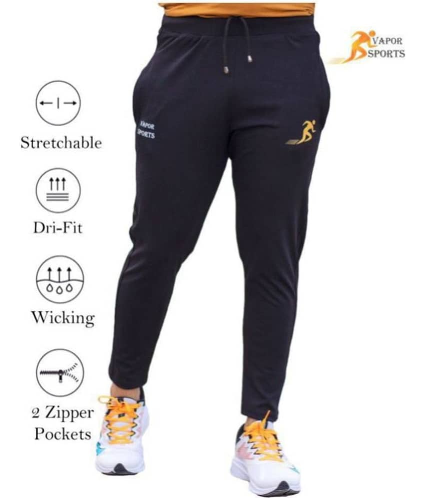 VAPOR SPORTS Black Polyester Lycra Trackpants - Track Pants | Buy online on ZillyBuy