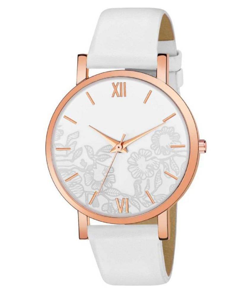     			newmen - White Leather Analog Womens Watch