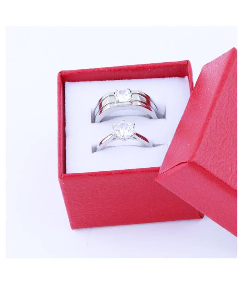     			Adjustable Couple Rings Set for lovers Silver Plated Solitaire for Men and Women