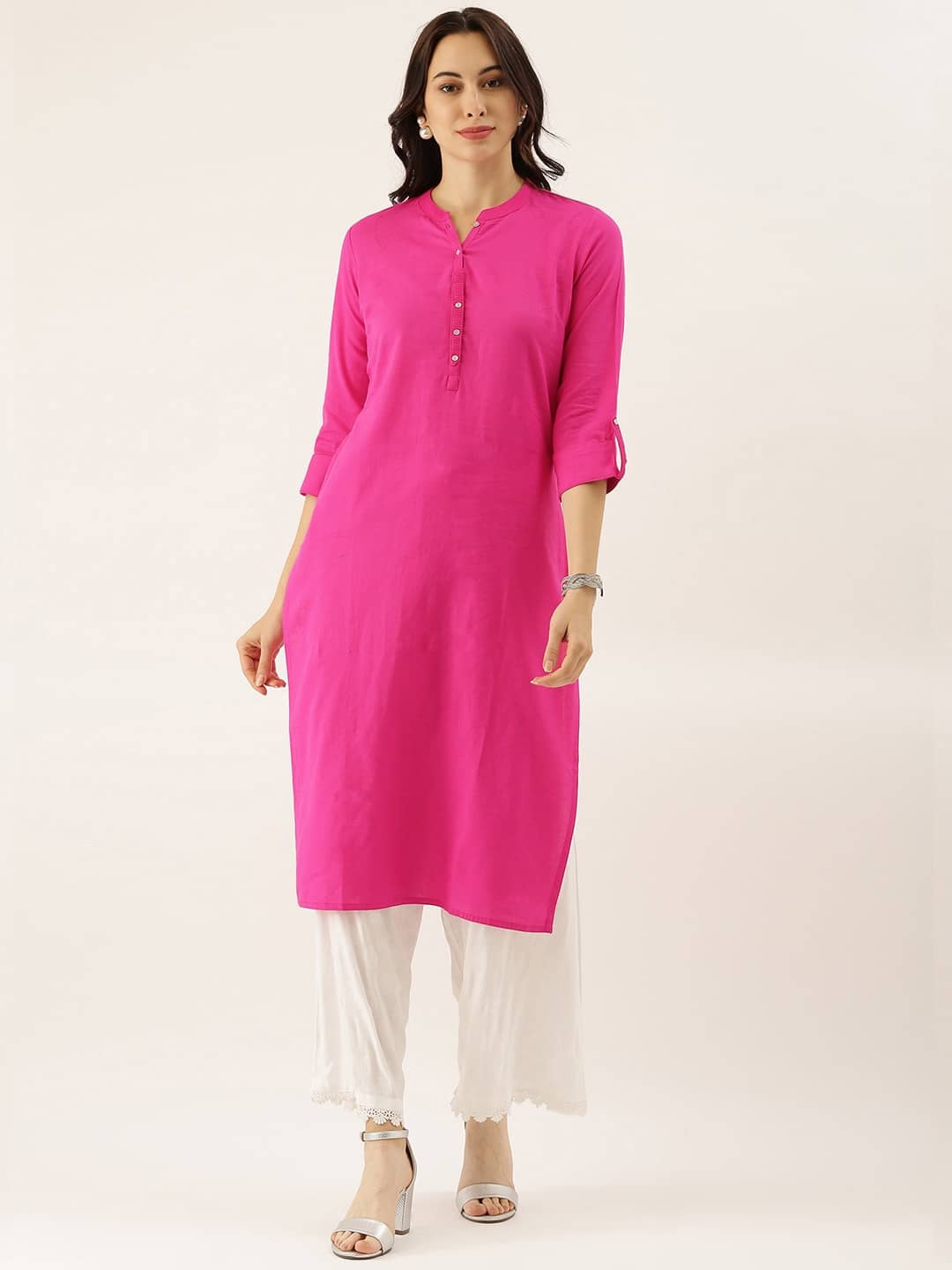 Divena - Pink Cotton Women's Straight Kurti - Kurtis, Tunics | Buy online on ZillyBuy