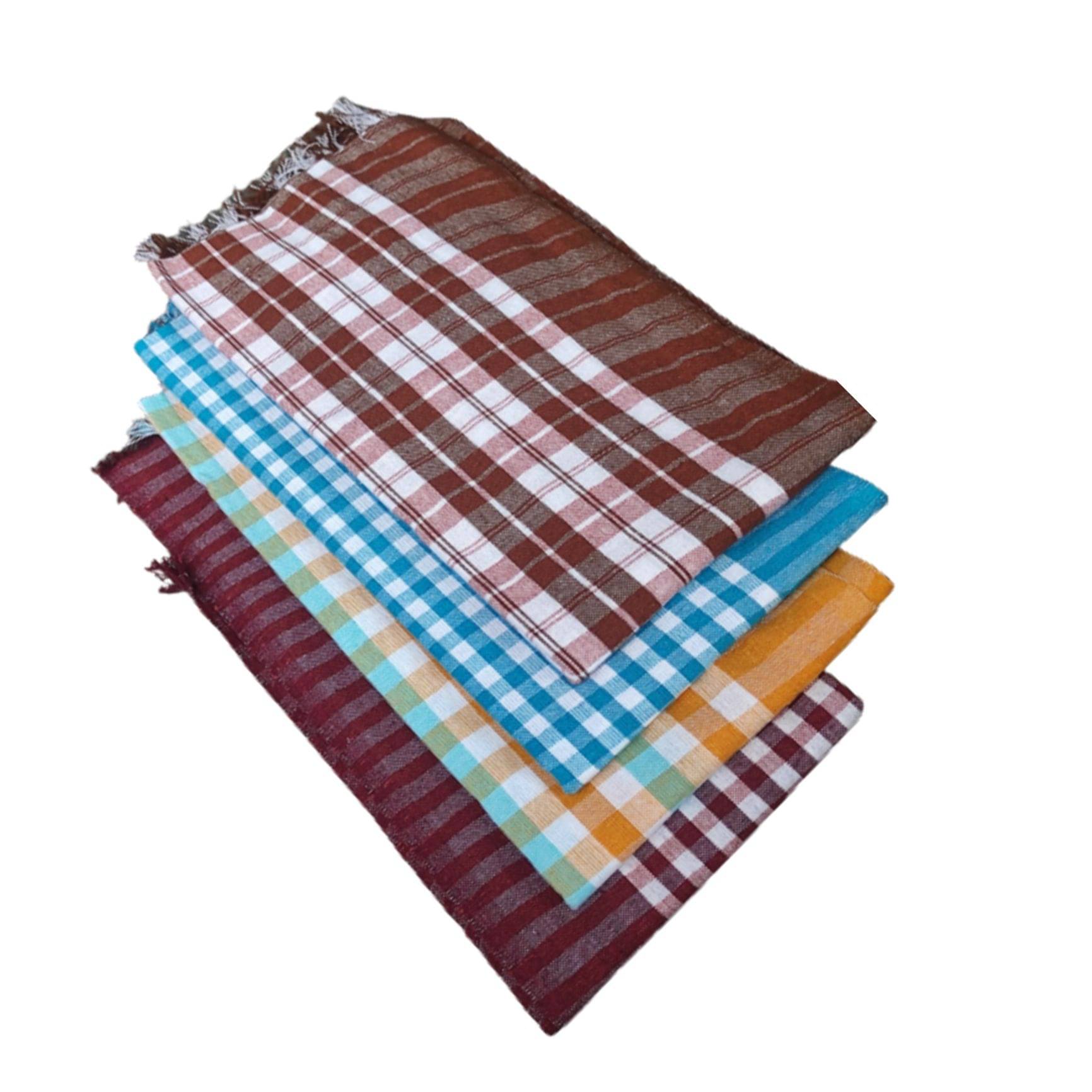     			KAKUMANU - Multicolor Cotton Checks Bath Towel (Pack of 4)