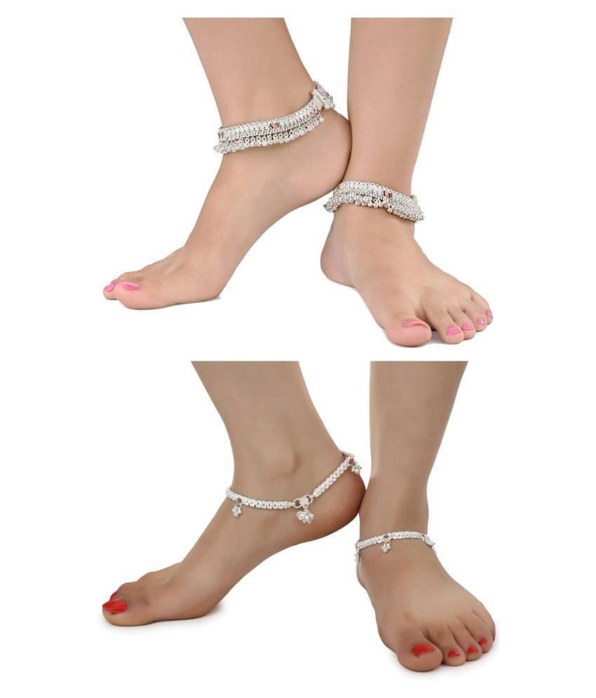 AanyaCentric - Silver Anklets ( Pack of 4 ) AanyaCentric - Silver Anklets ( Pack of 4 )