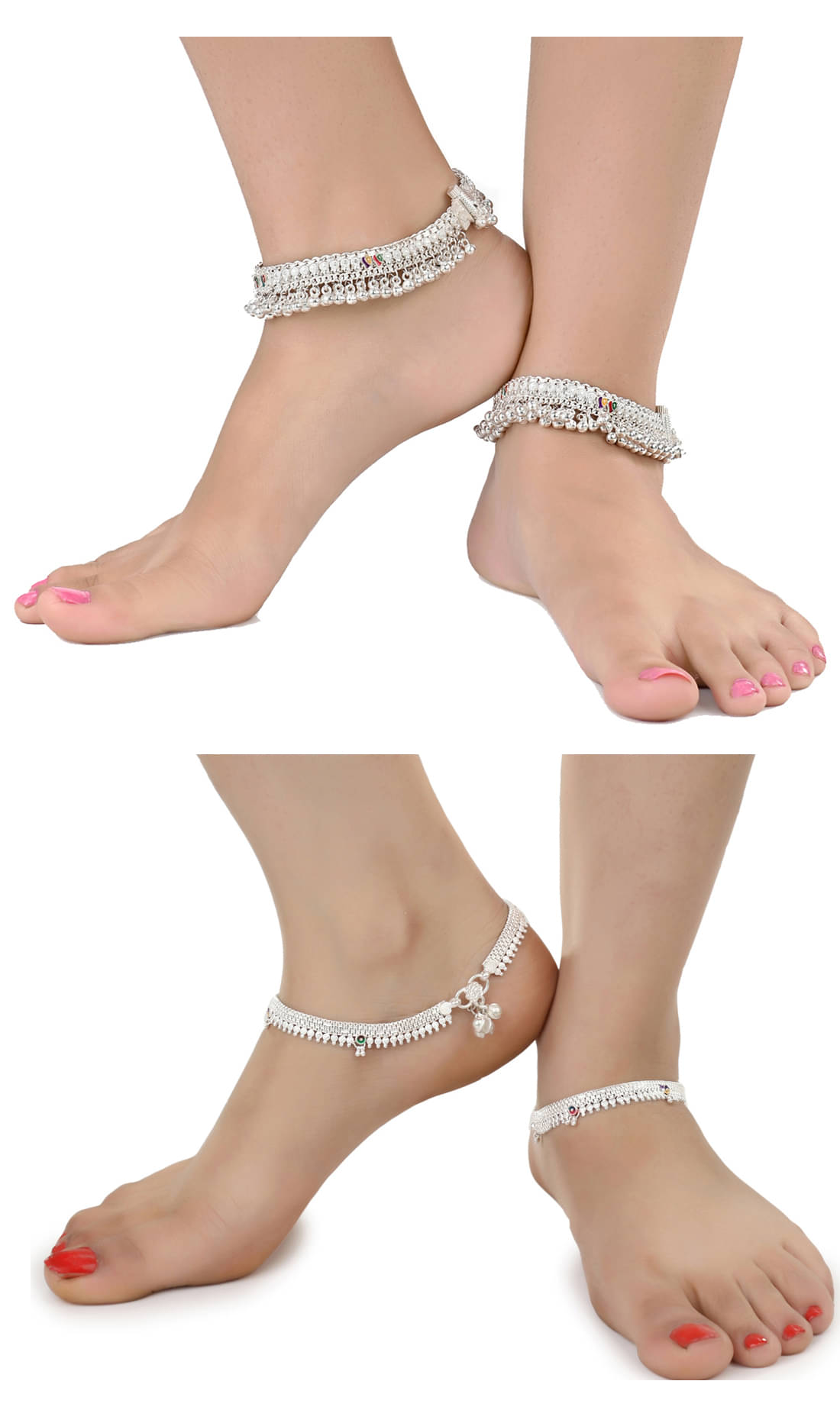 AanyaCentric - Silver Anklets ( Pack of 4 ) AanyaCentric - Silver Anklets ( Pack of 4 )