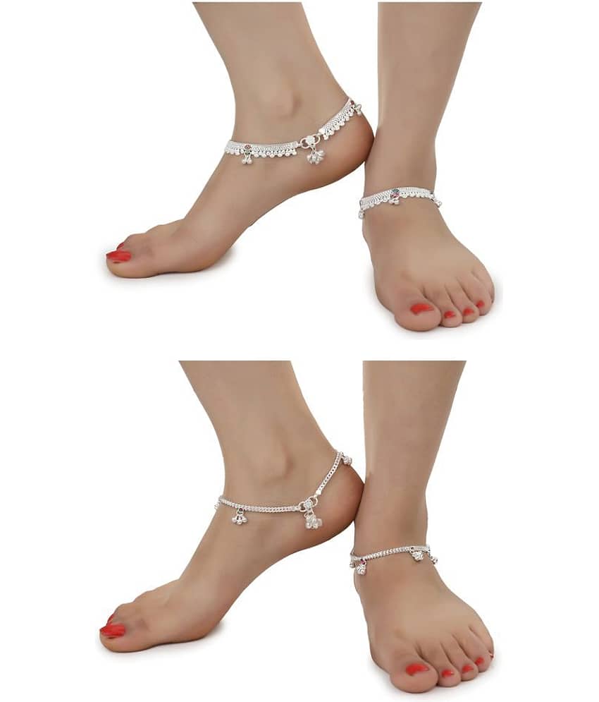 AanyaCentric Combo of 2 Pair Silver Plated White Metal Indian Traditional Ethnic Payal Anklets - Anklets | Buy online on ZillyBuy