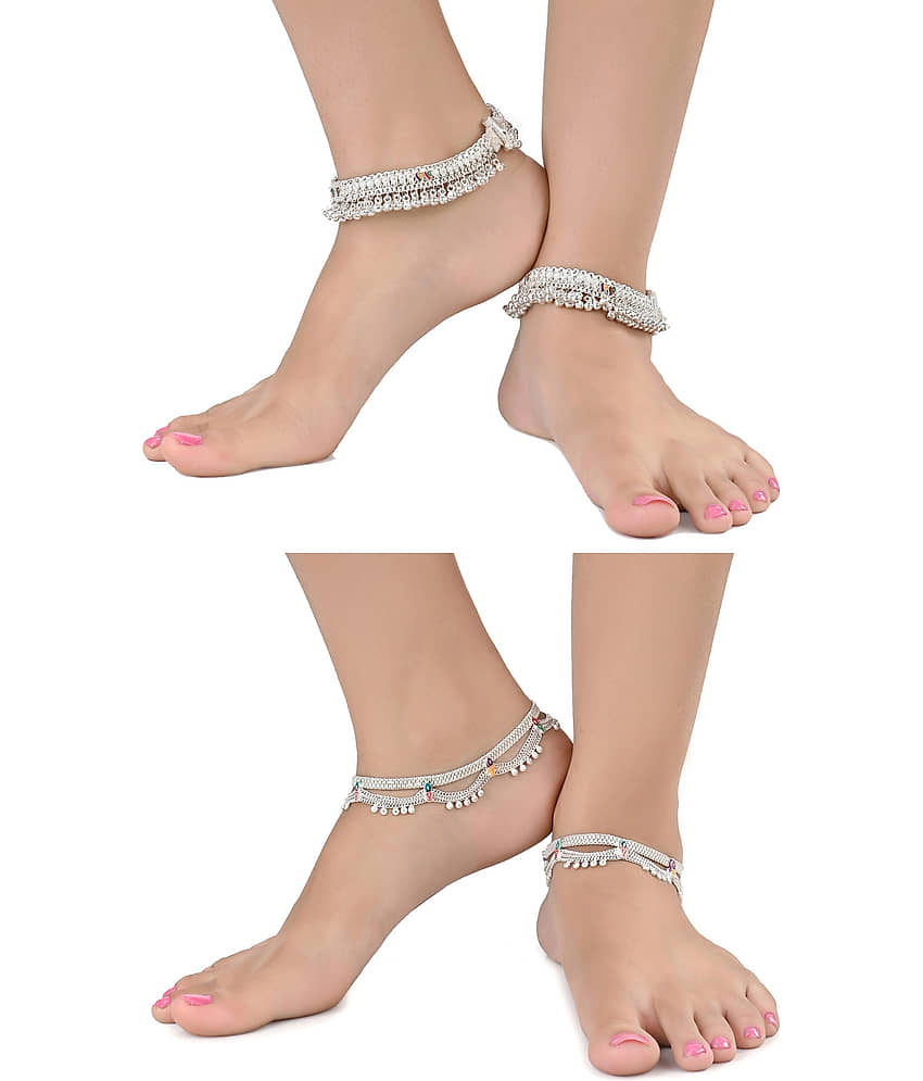 AanyaCentric - Silver Anklets ( Pack of 4 ) - Anklets | Buy online on ZillyBuy