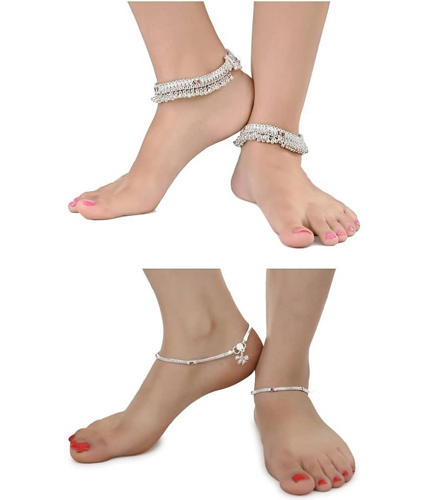 AanyaCentric Combo of 2 Pair Silver Plated White Metal Indian Traditional Ethnic Payal Anklets - Anklets | Buy online on ZillyBuy