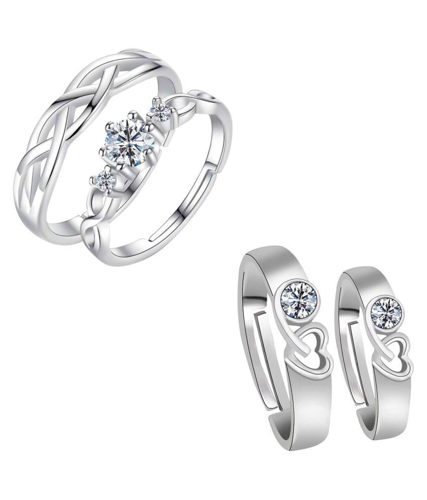 Adjustable Couple Rings Set for lovers Silver Plated Party Wear Solitaire for Men and Women 2 Pair Adjustable Couple Rings Set for lovers Silver Plated Party Wear Solitaire for Men and Women 2 Pair