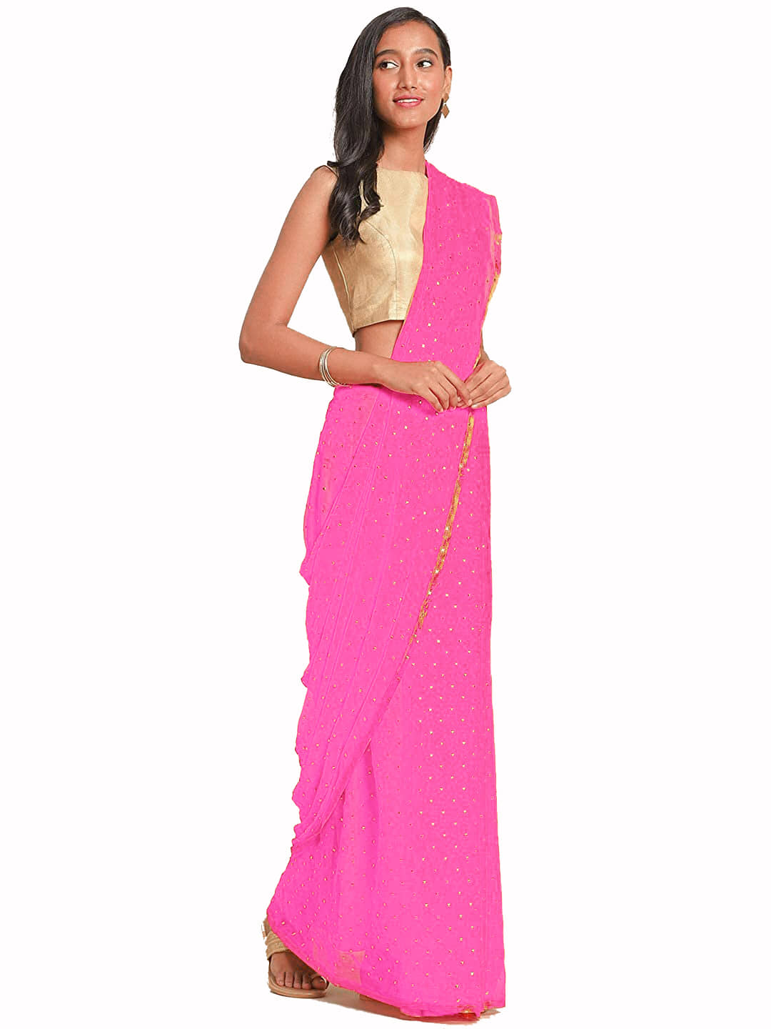 Bhuwal Fashion Georgette Embellished Saree With Unstitched Blouse Piece ( Pink ) - Sarees | Buy online on ZillyBuy