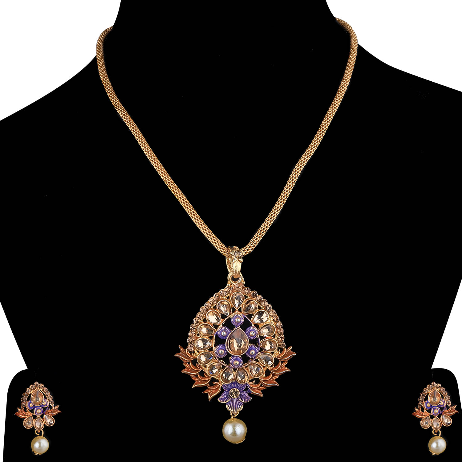     			Silver Shine Alloy Multi Color Traditional Necklaces Set Long Haram