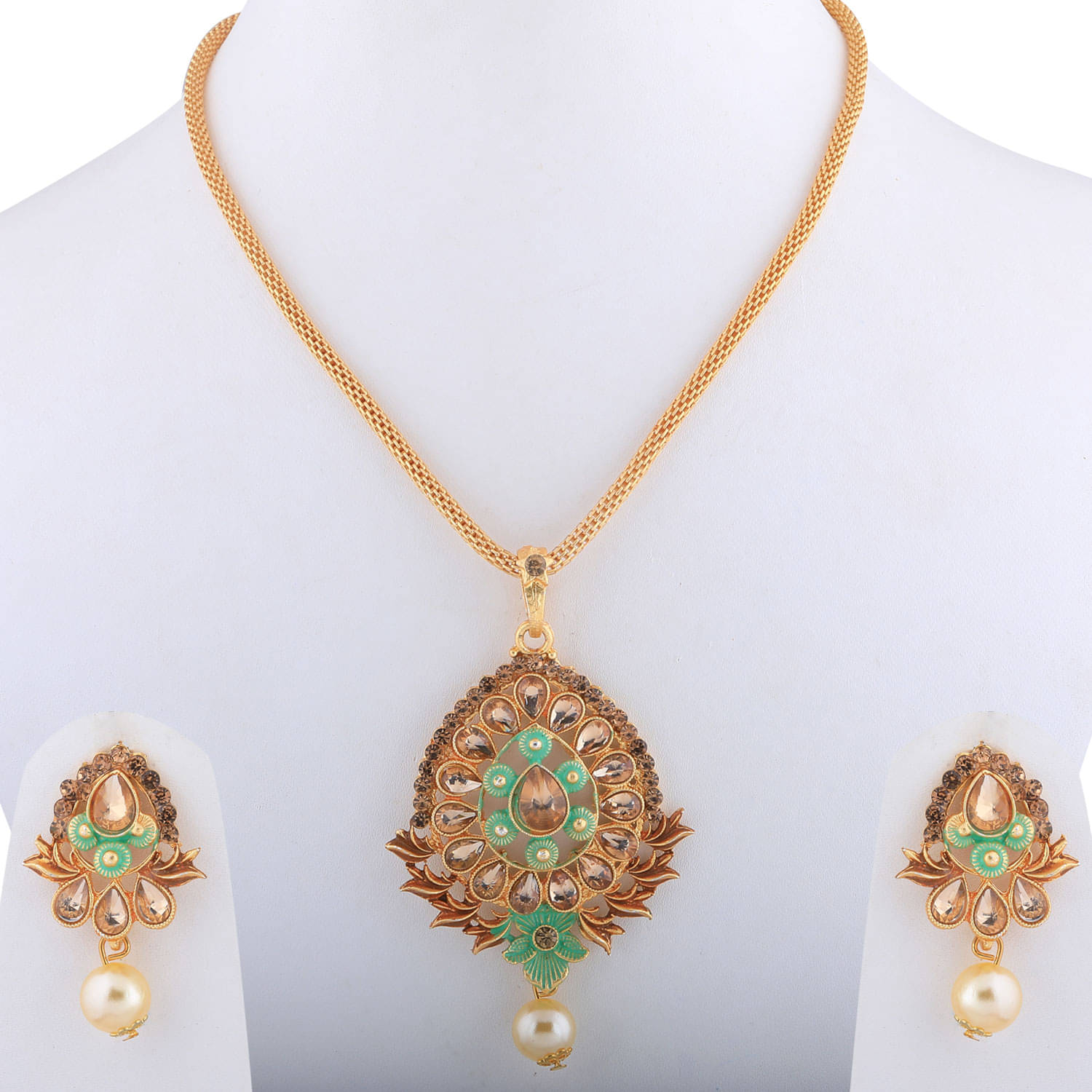     			Silver Shine Alloy Multi Color Traditional Necklaces Set Long Haram