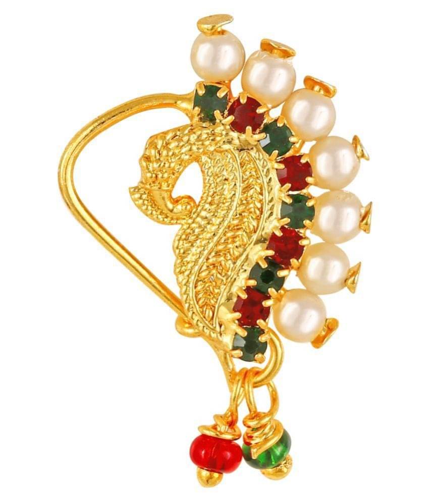 Vighnaharta Gold Plated with Peals Alloy Maharashtrian banu Nath Nathiya./ Nose Pin for women VFJ1005NTH-TAR Vighnaharta Gold Plated with Peals Alloy Maharashtrian banu Nath Nathiya./ Nose Pin for women VFJ1005NTH-TAR