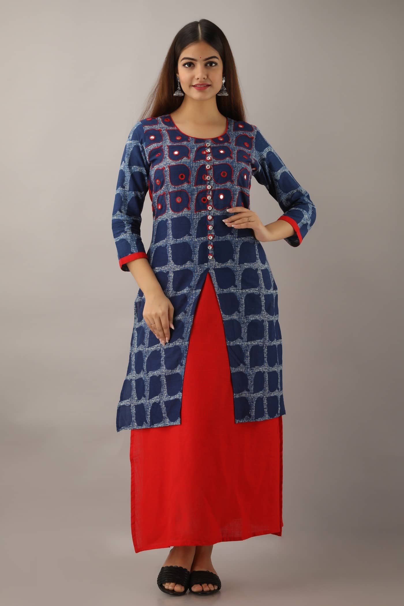 FABRR - Blue Cotton Blend Women's Double Layered Kurti ( Pack of 1 ) - Kurtis, Tunics | Buy online on ZillyBuy
