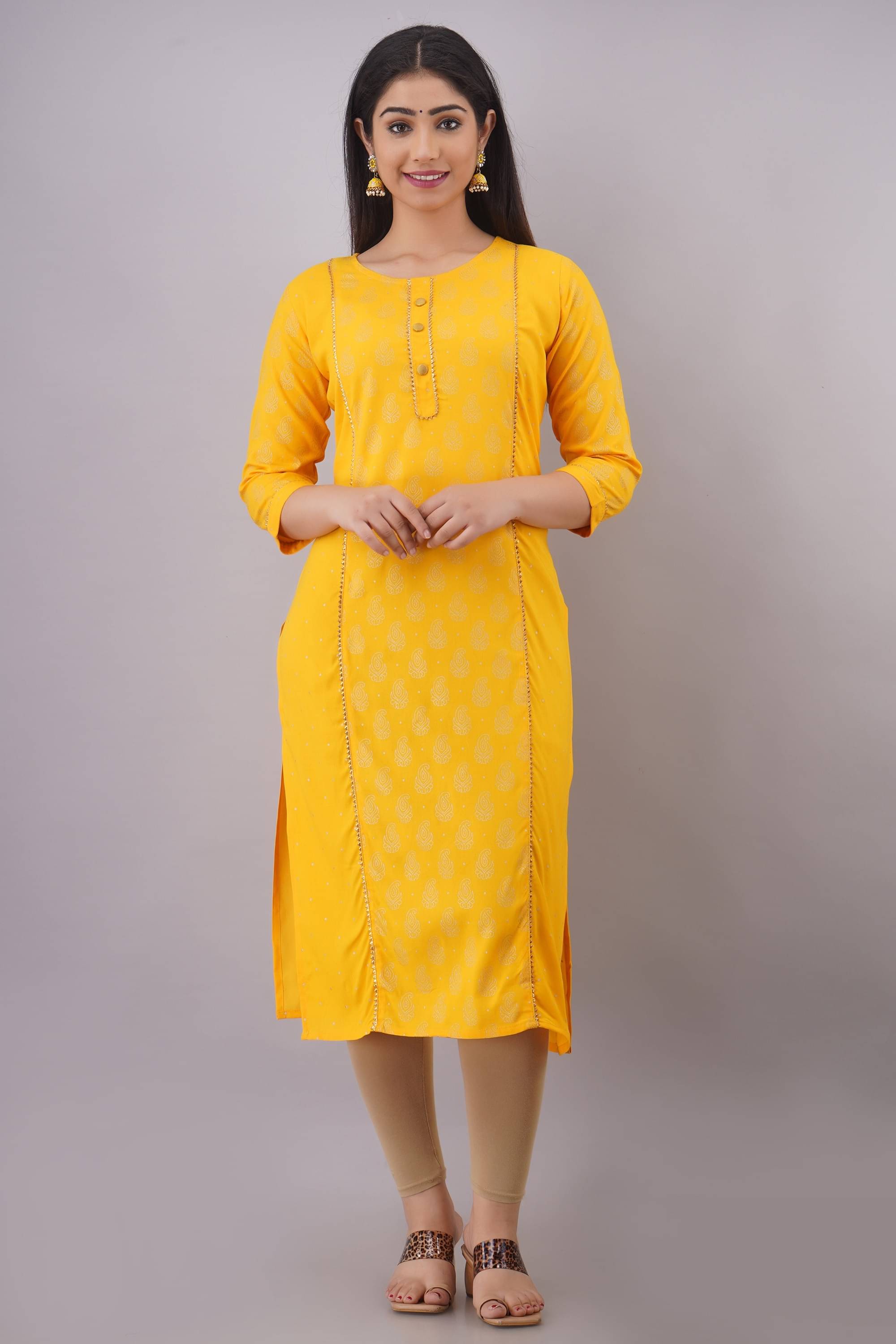 FABRR - Yellow Rayon Women's Straight Kurti     			FABRR - Yellow Rayon Women's Straight Kurti