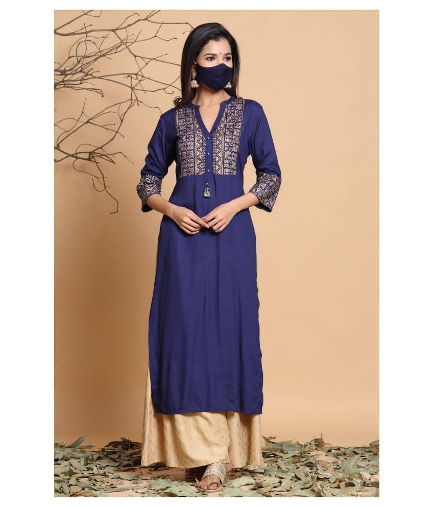 Juniper Navy Rayon Straight Kurti Juniper Navy Rayon Straight Kurti
