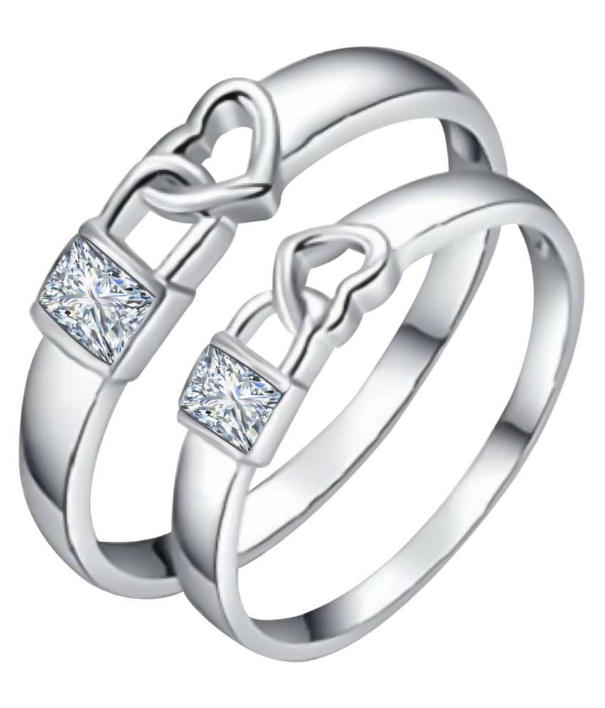     			Paola Adjustable Couple Rings Set for lovers Silverplated Lock Heart Diamond  Valentine Gift Sets  couple ring For Men And Women Jewellery