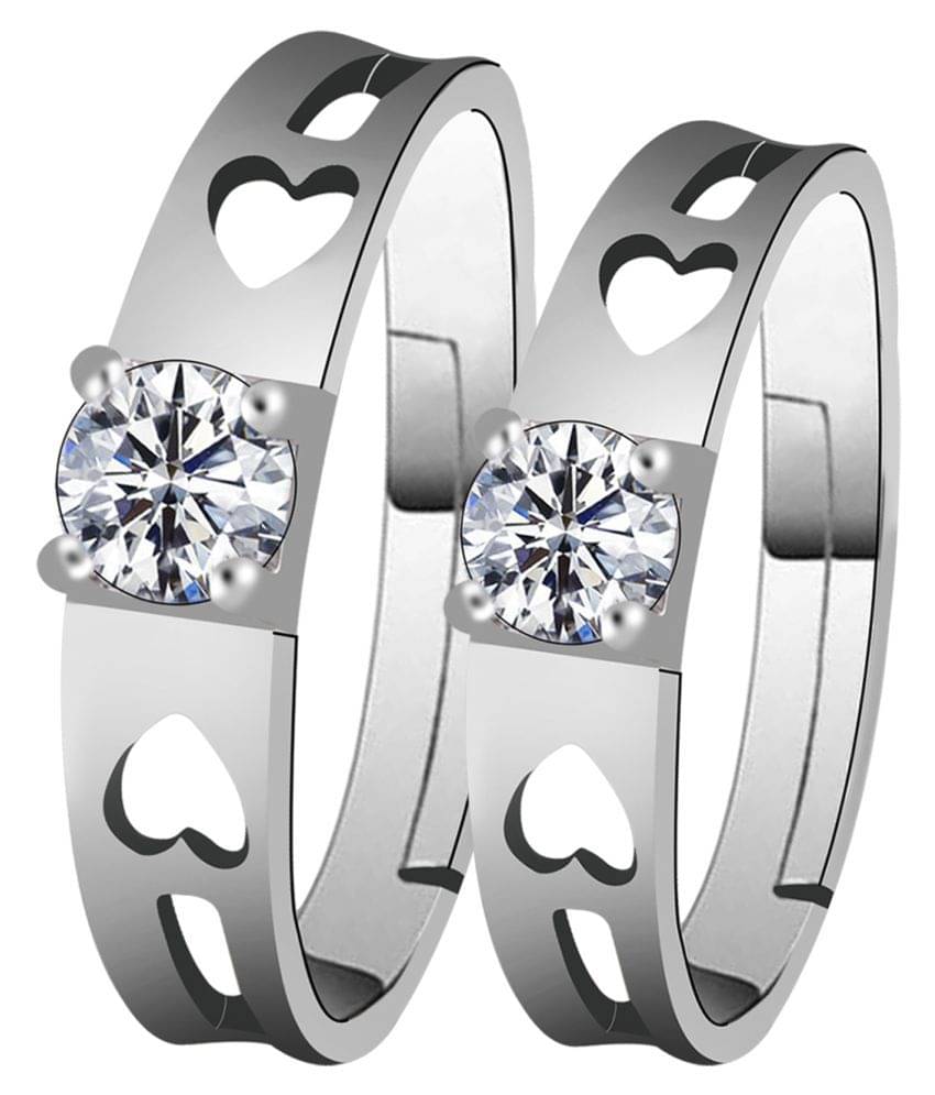 Paola Adjustable Couple Rings Set for lovers Silverplated Exclusive Solitaire Heart Valentine Gift Sets couple ring For Men And Women Jewellery Paola Adjustable Couple Rings Set for lovers Silverplated Exclusive Solitaire Heart Valentine Gift Sets couple ring For Men And Women Jewellery