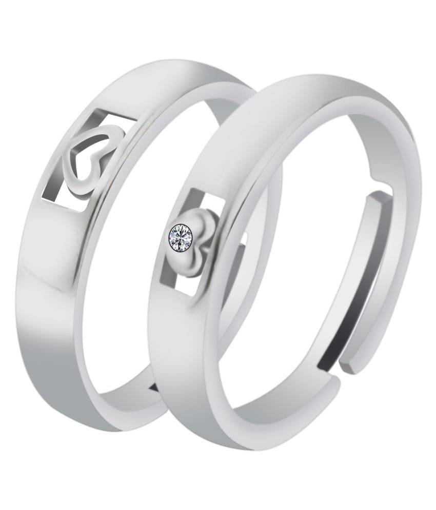     			Paola  Adjustable Couple Rings Set for lovers Silver Plated Solitaire His and Her Heart shape Couple ring  for Men and Women 2 pieces