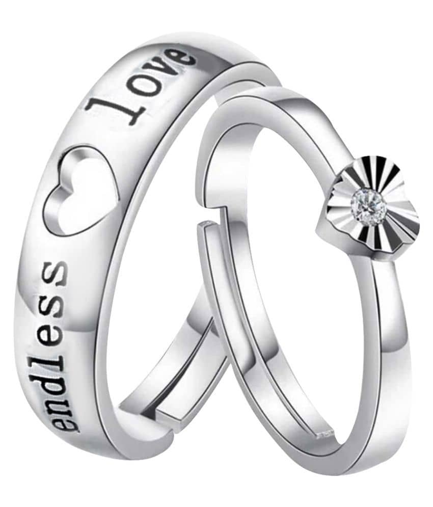 Paola  Adjustable Couple Rings Set for lovers  Silver Plated Solitaire 'Forever Love' Couple ring  for Men and Women-2 pieces