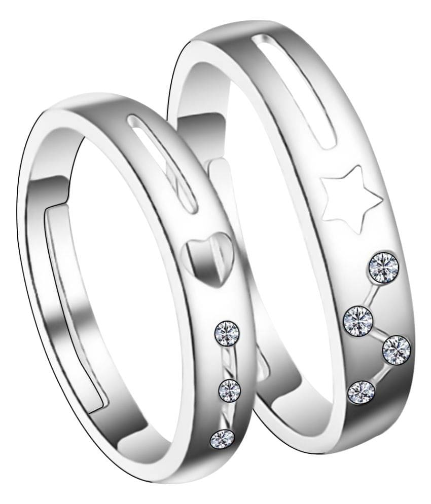     			Paola Adjustable Couple Rings Set for lovers,silver plated attractive zig zeg diamond designer Valentine Gift Sets for men and women.