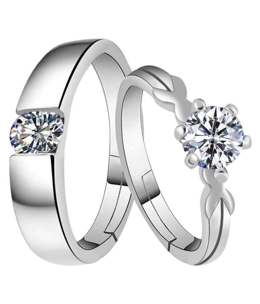 Silverplated mesmarising Solitaire His and Her Adjustable proposal couple ring For Men And Women Jewellery