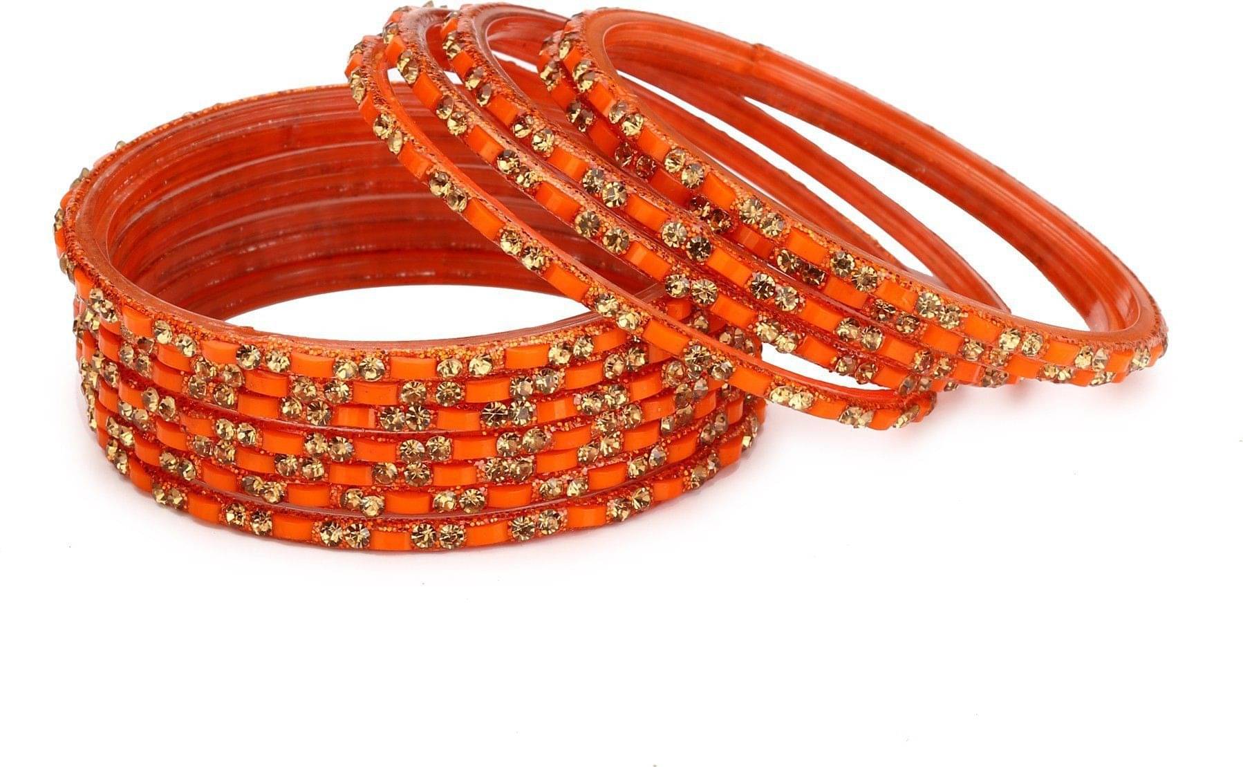     			Somil Designer Colorful Collection Orange 12 Fashion Bangle Set Ornamented With Exclusive Beads-GL1_2.2
