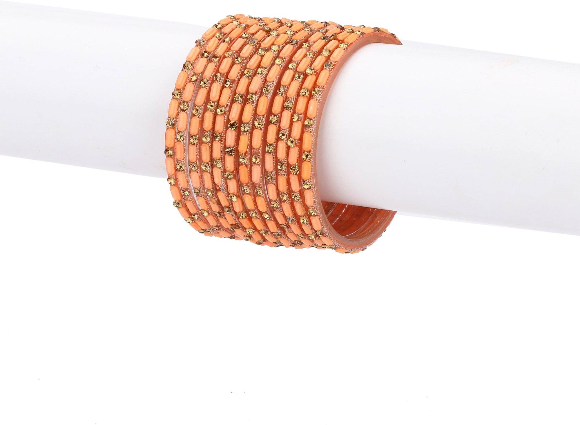     			Somil Designer Colorful Collection Orange 12 Fashion Bangle Set Ornamented With Exclusive Beads-GL1.b_2.4